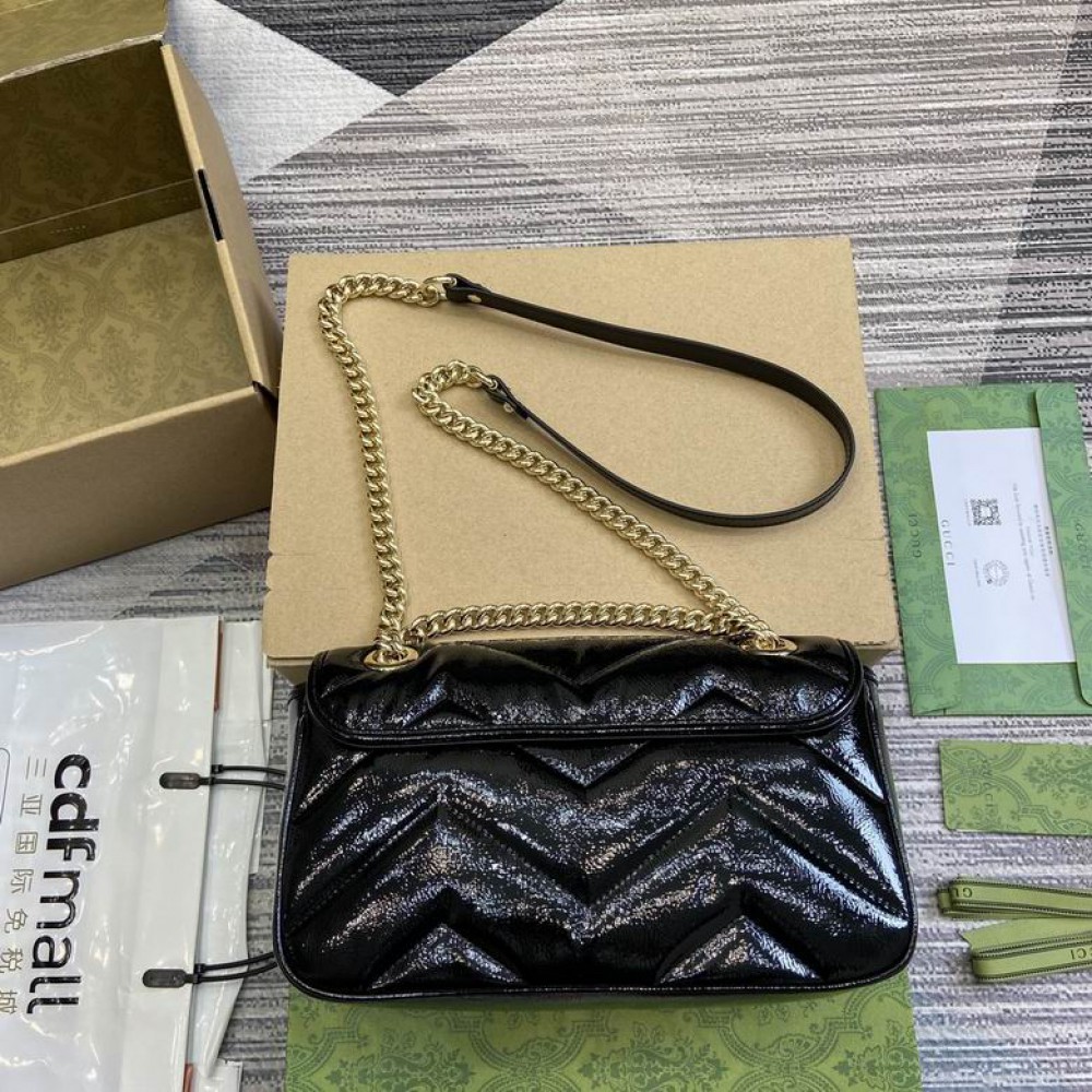Gucci Marmont small shoulder bag black patent leather 443497 26x15x7cm Bags