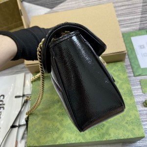 Gucci Marmont small shoulder bag black patent leather 443497 26x15x7cm Bags