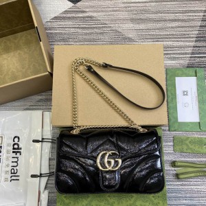 Gucci Marmont small shoulder bag black patent leather 443497 26x15x7cm Bags