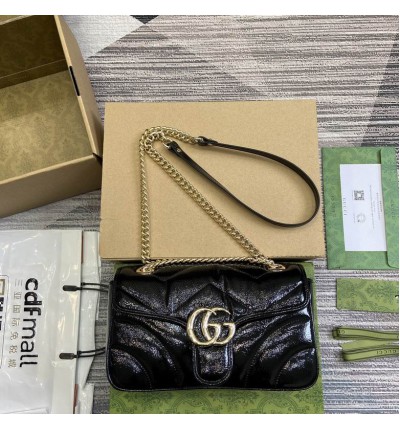 Gucci Marmont small shoulder bag black patent leather 443497 26x15x7cm