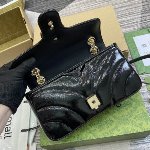 Gucci Marmont small shoulder bag black patent leather 443497 26x15x7cm Bags