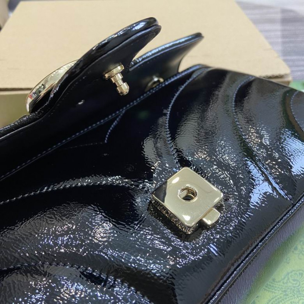 Gucci Marmont small shoulder bag black patent leather 443497 26x15x7cm Bags