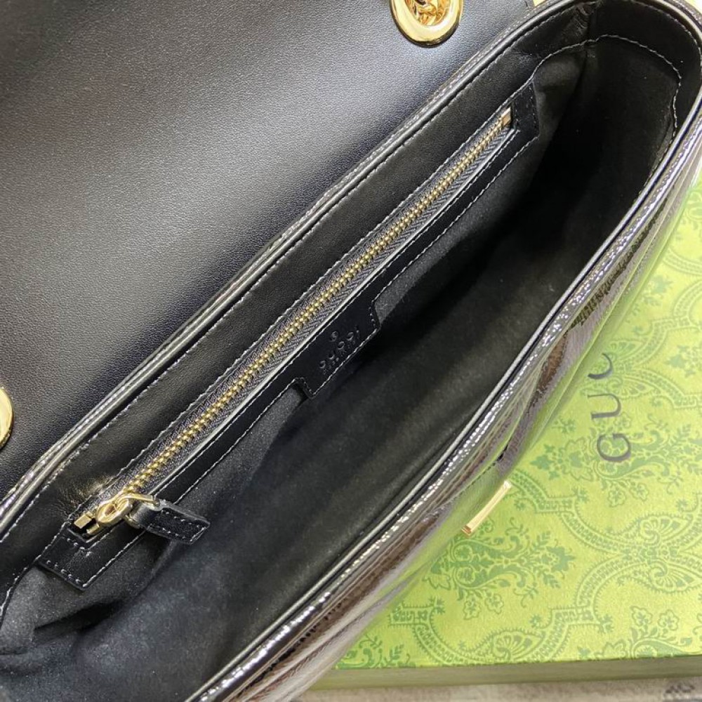 Gucci Marmont small shoulder bag black patent leather 443497 26x15x7cm Bags