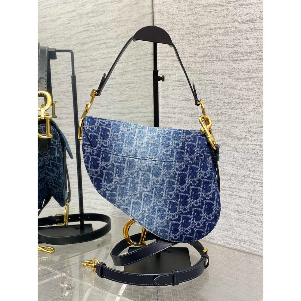 Dior saddle Blue Denim Oblique Jacquard 25.5 x 20 x 6.5 cm Bags