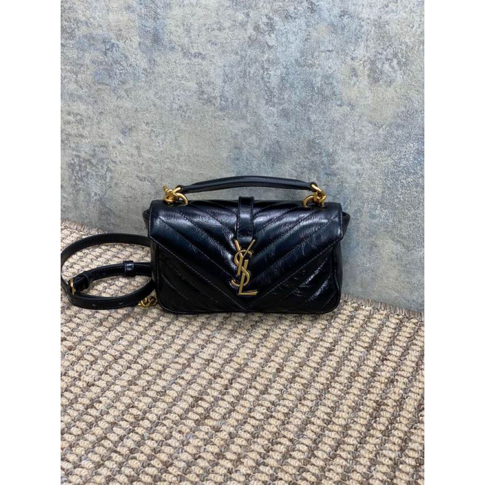 Ysl COLLEGE mini chain bag in shiny crackled leather 20 x 13 x 3 CM Bags