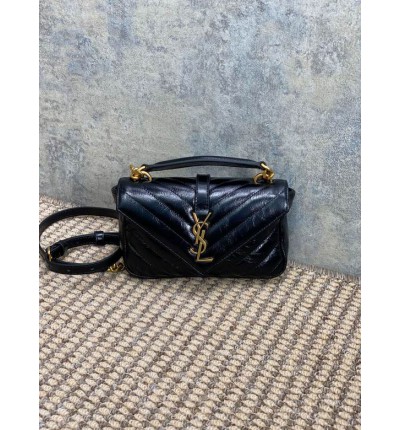 Ysl COLLEGE mini chain bag in shiny crackled leather 20 x 13 x 3 CM