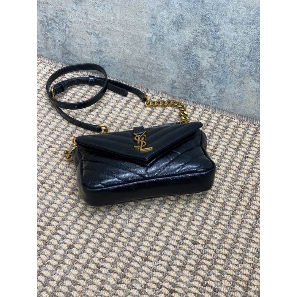 Ysl COLLEGE mini chain bag in shiny crackled leather 20 x 13 x 3 CM Bags