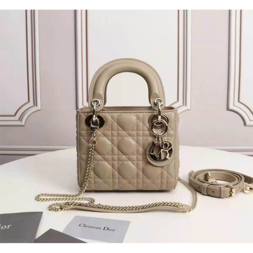 Dior lady mini size 17x15cm lampskin leather Bags