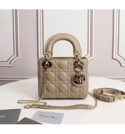 Dior lady mini size 17x15cm lampskin leather