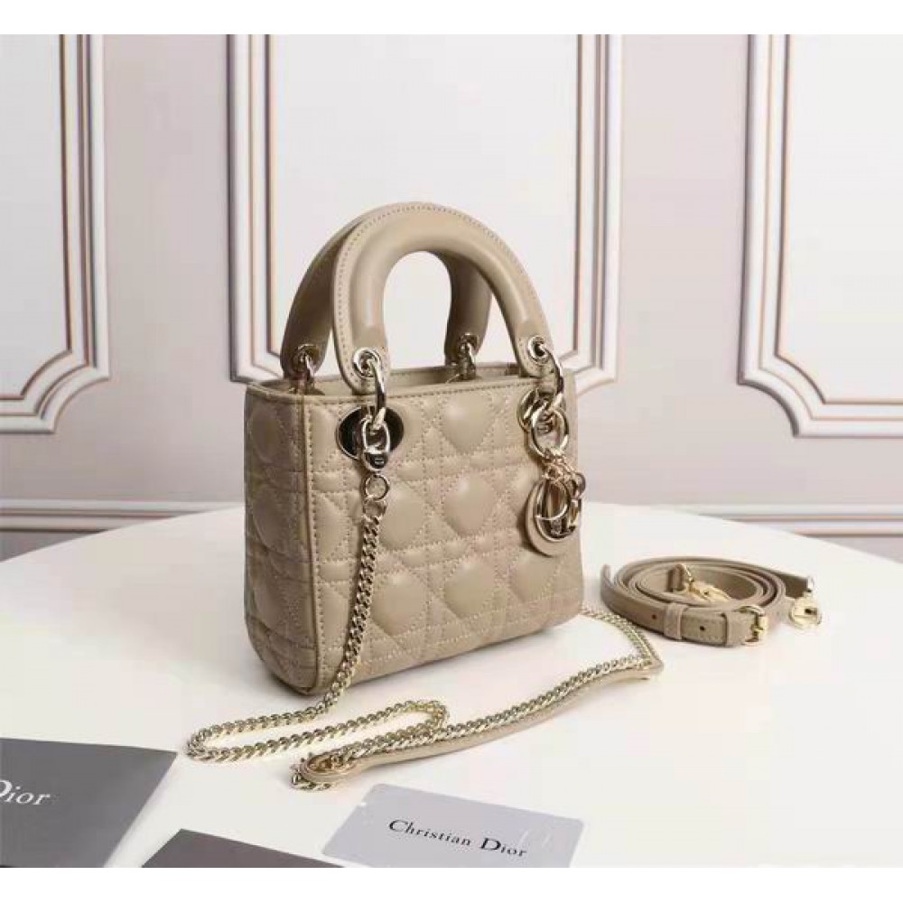 Dior lady mini size 17x15cm lampskin leather Bags