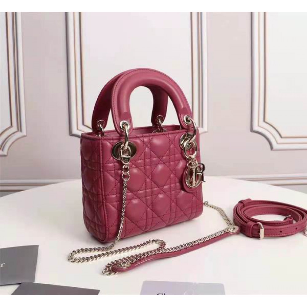 Dior lady mini size 17x15cm lampskin leather Bags