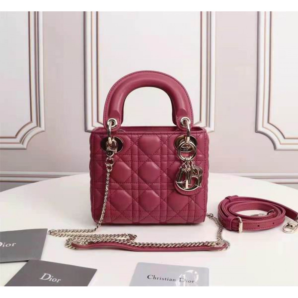 Dior lady mini size 17x15cm lampskin leather Bags