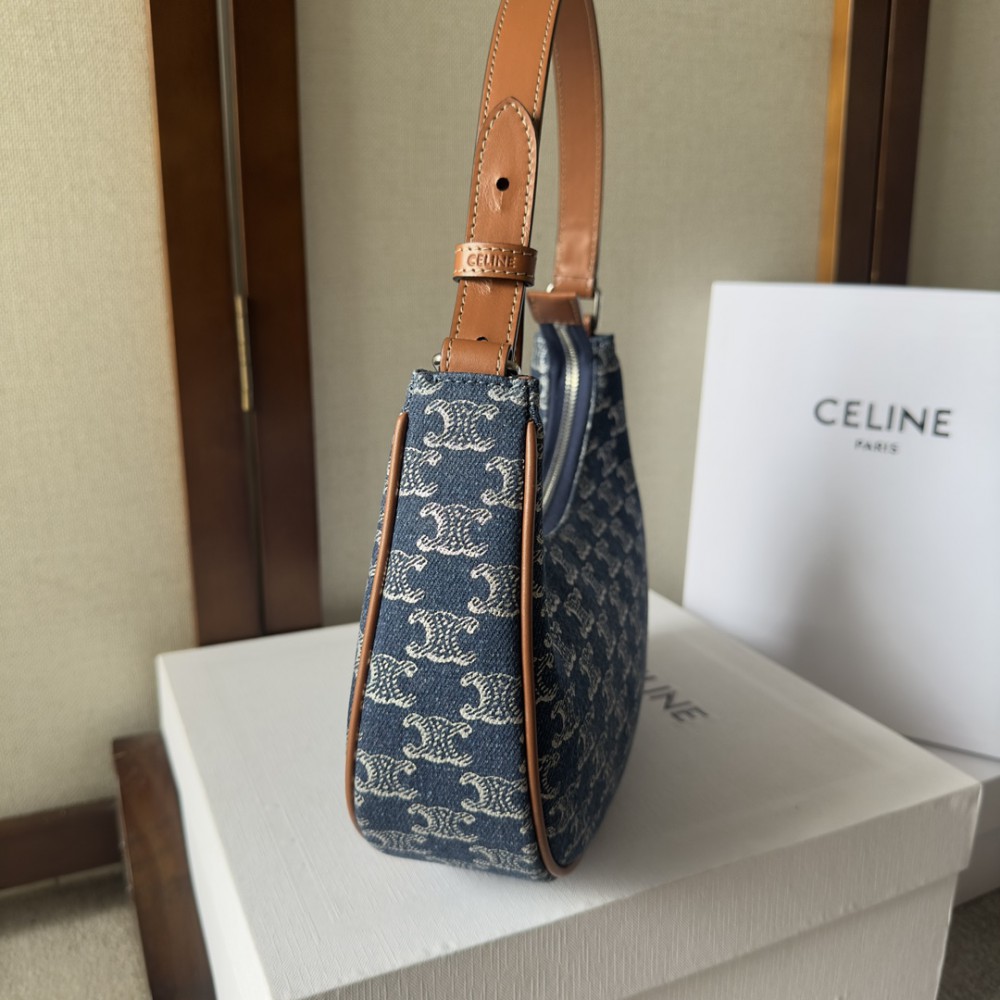 Celine Ava Bag in DENIM WITH TRIOMPHE ALL-OVER and calfskin 24.5 x 17 x 9 CM Bags