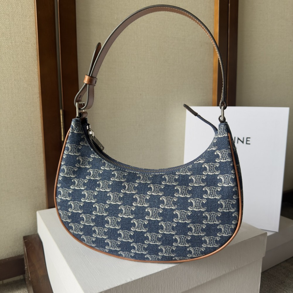 Celine Ava Bag in DENIM WITH TRIOMPHE ALL-OVER and calfskin 24.5 x 17 x 9 CM Bags