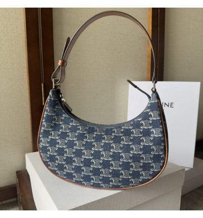 Celine Ava Bag in DENIM WITH TRIOMPHE ALL-OVER and calfskin 24.5 x 17 x 9 CM