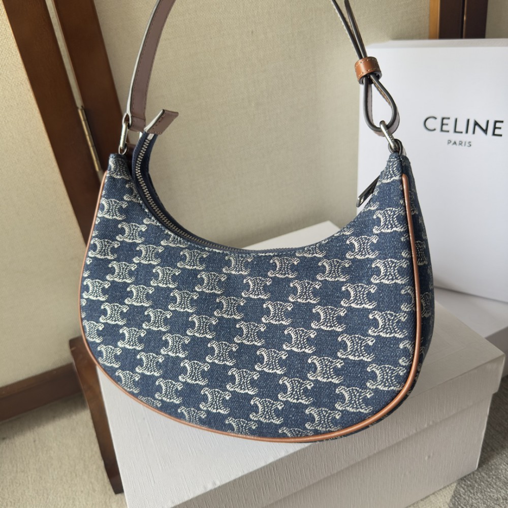 Celine Ava Bag in DENIM WITH TRIOMPHE ALL-OVER and calfskin 24.5 x 17 x 9 CM Bags