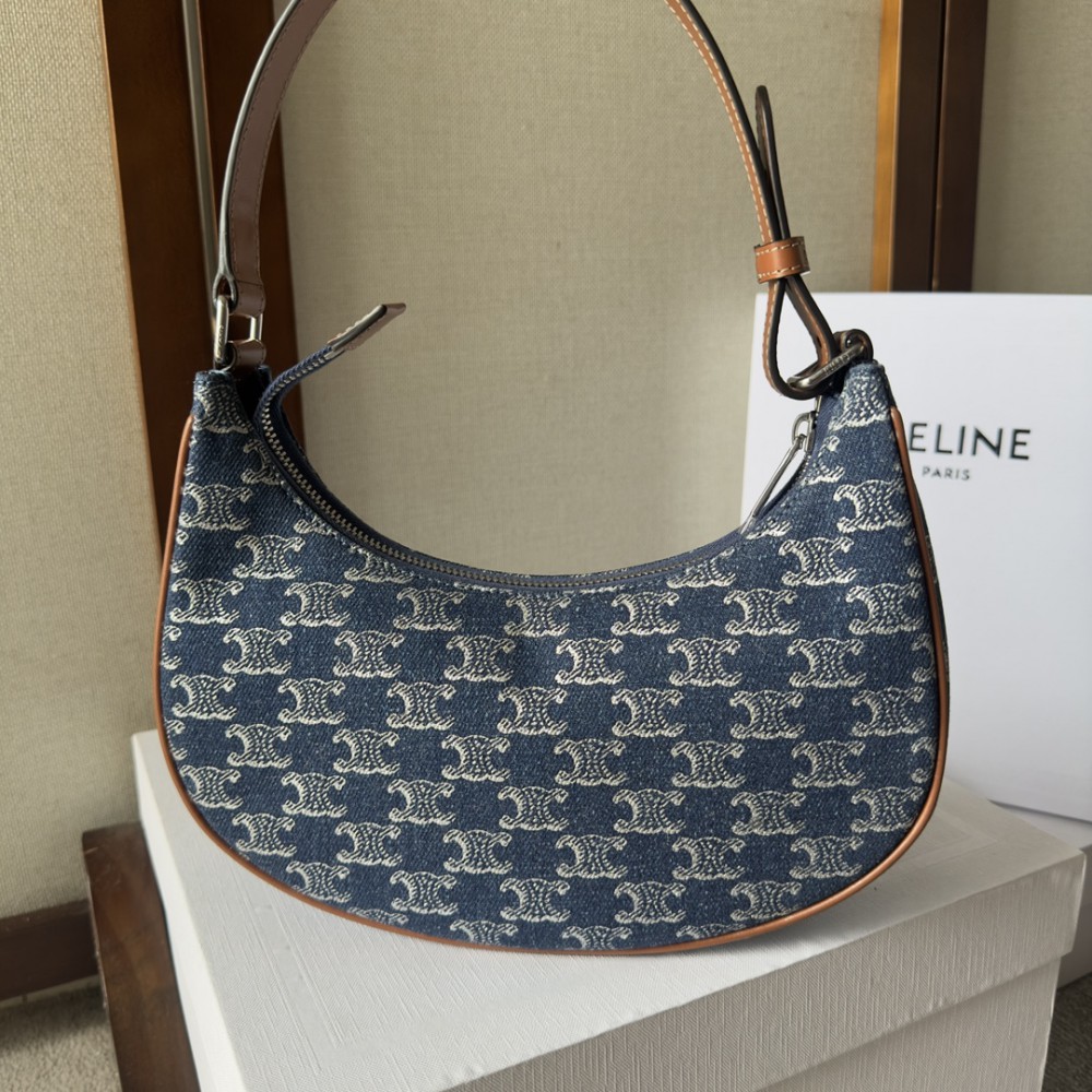 Celine Ava Bag in DENIM WITH TRIOMPHE ALL-OVER and calfskin 24.5 x 17 x 9 CM Bags