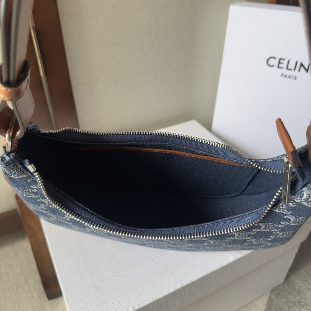 Celine Ava Bag in DENIM WITH TRIOMPHE ALL-OVER and calfskin 24.5 x 17 x 9 CM Bags