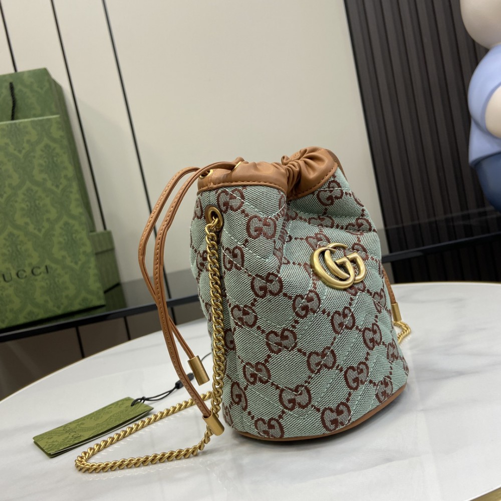 Gucci ophidia Pale blue and brown GG canvas mini bucket 783175 14x17x13cm Bags
