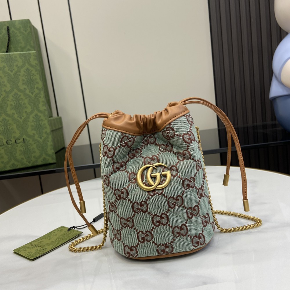 Gucci ophidia Pale blue and brown GG canvas mini bucket 783175 14x17x13cm Bags