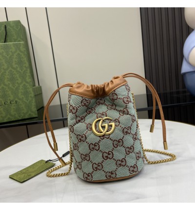 Gucci ophidia Pale blue and brown GG canvas mini bucket 783175 14x17x13cm