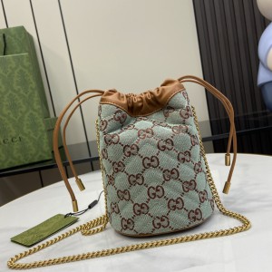 Gucci ophidia Pale blue and brown GG canvas mini bucket 783175 14x17x13cm Bags