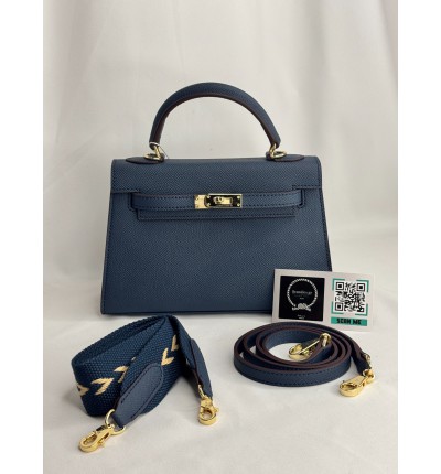 Hermes Kelly mini 2 epsom leather navy blue epsom leather 100%