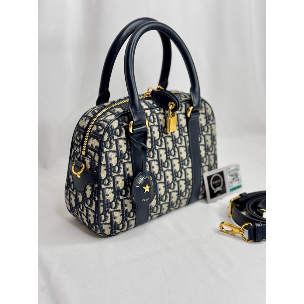 Dior D-Vibe Bowling Bag Blue Dior Oblique Jacquard size 25*9.5*16cm Bags