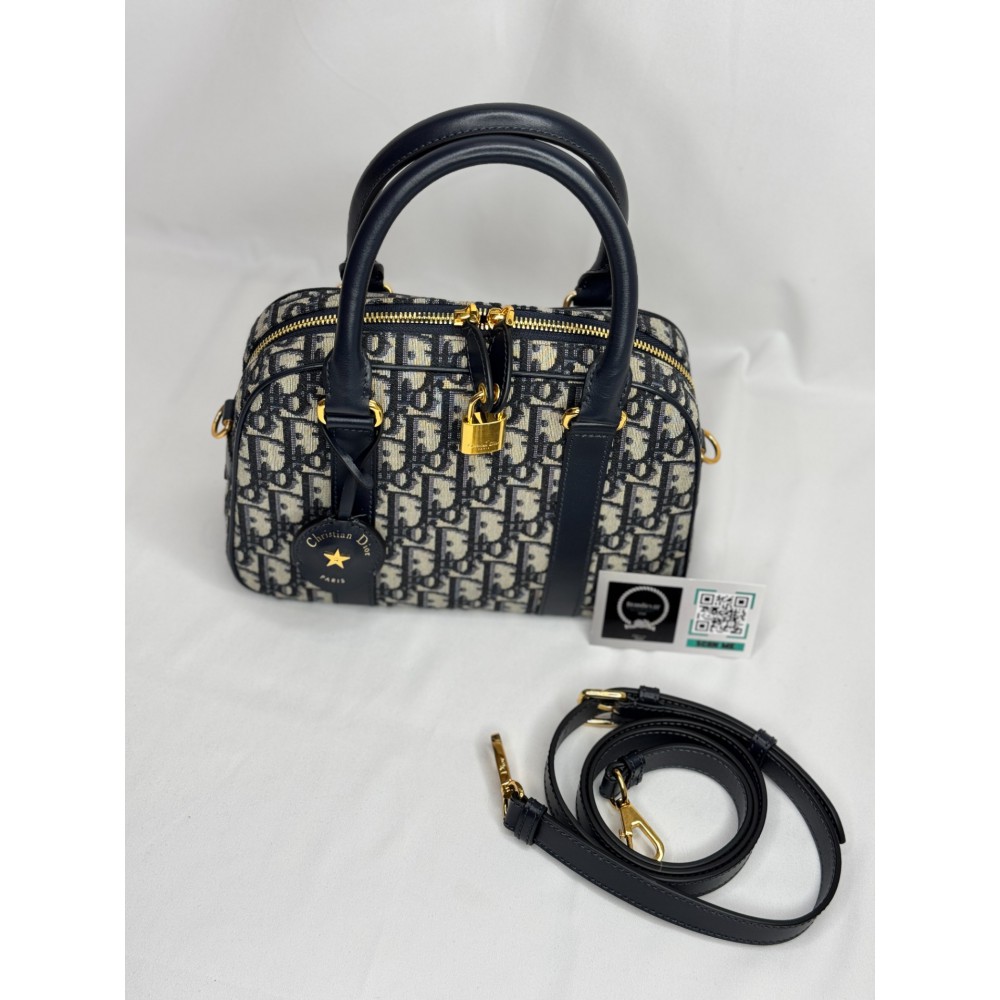 Dior D-Vibe Bowling Bag Blue Dior Oblique Jacquard size 25*9.5*16cm Bags