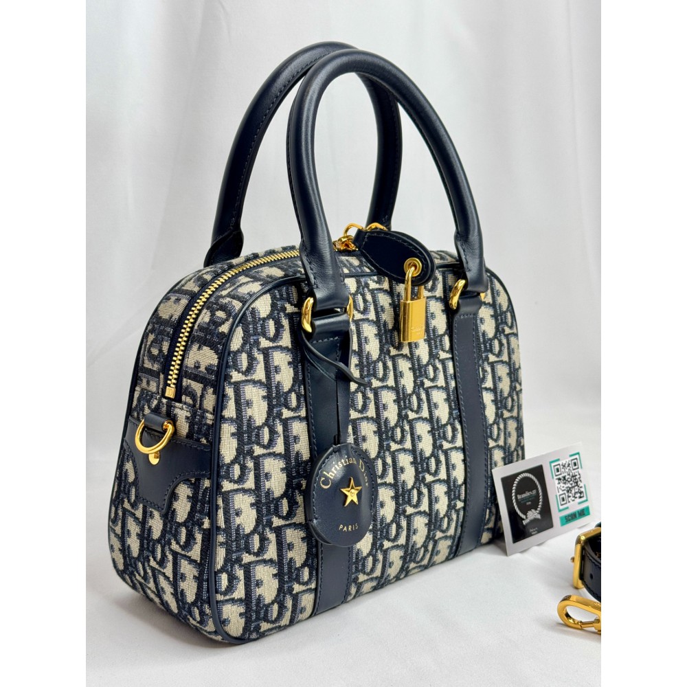 Dior D-Vibe Bowling Bag Blue Dior Oblique Jacquard size 25*9.5*16cm Bags
