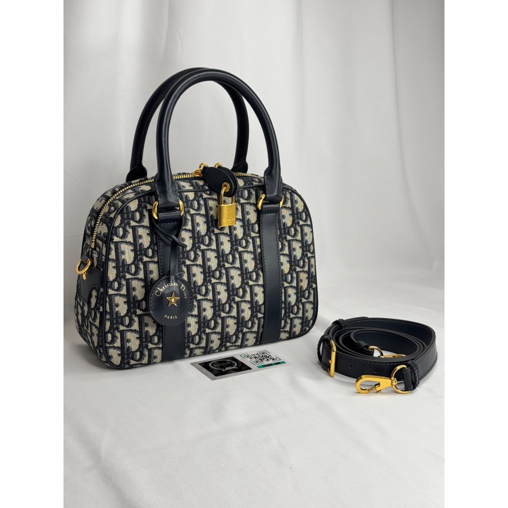 Dior D-Vibe Bowling Bag Blue Dior Oblique Jacquard size 25*9.5*16cm Bags