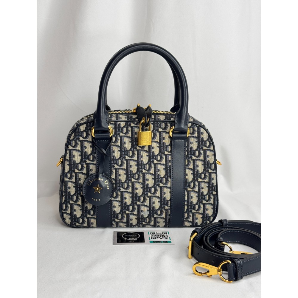 Dior D-Vibe Bowling Bag Blue Dior Oblique Jacquard size 25*9.5*16cm Bags