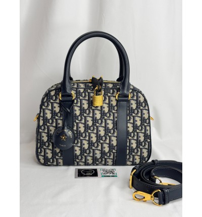 Dior D-Vibe Bowling Bag Blue Dior Oblique Jacquard size 25*9.5*16cm