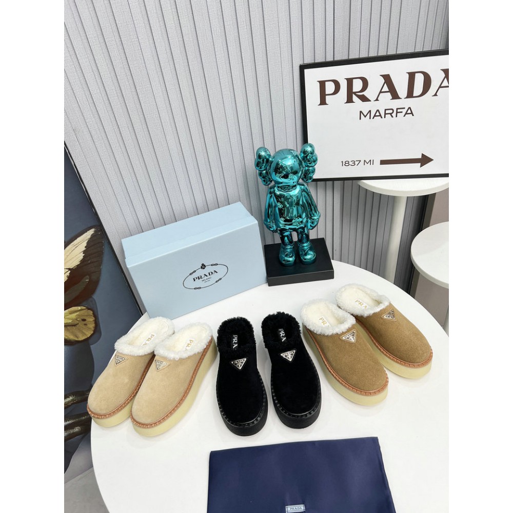 Prada 50mm suede mules fur insole Sheep Skin 36-42 Shoes