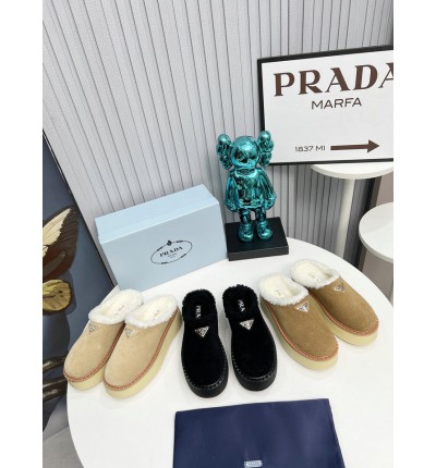 Prada 50mm suede mules fur insole Sheep Skin 36-42