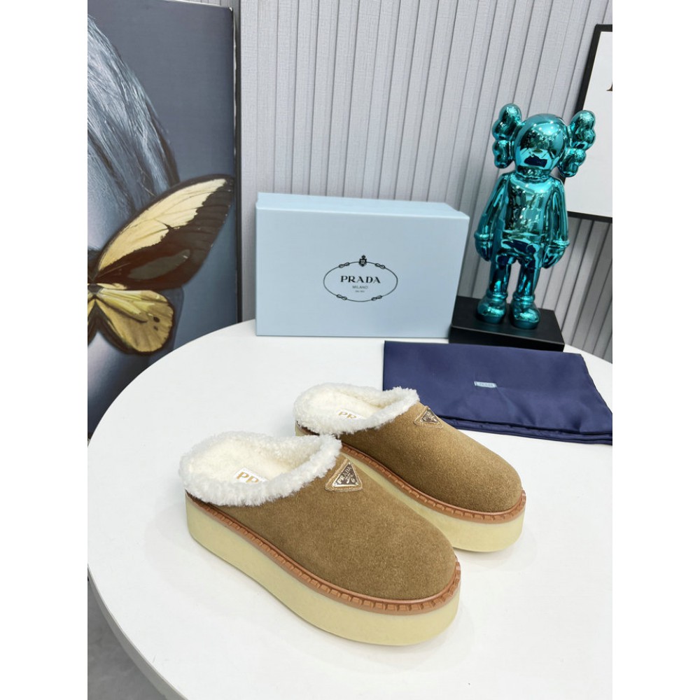 Prada 50mm suede mules fur insole Sheep Skin 36-42 Shoes
