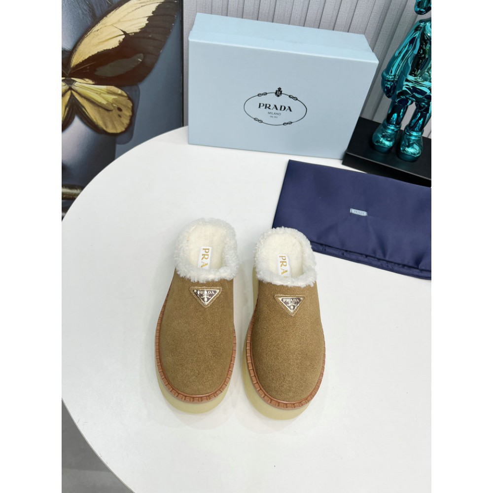 Prada 50mm suede mules fur insole Sheep Skin 36-42 Shoes