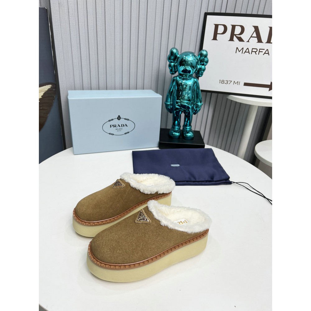 Prada 50mm suede mules fur insole Sheep Skin 36-42 Shoes