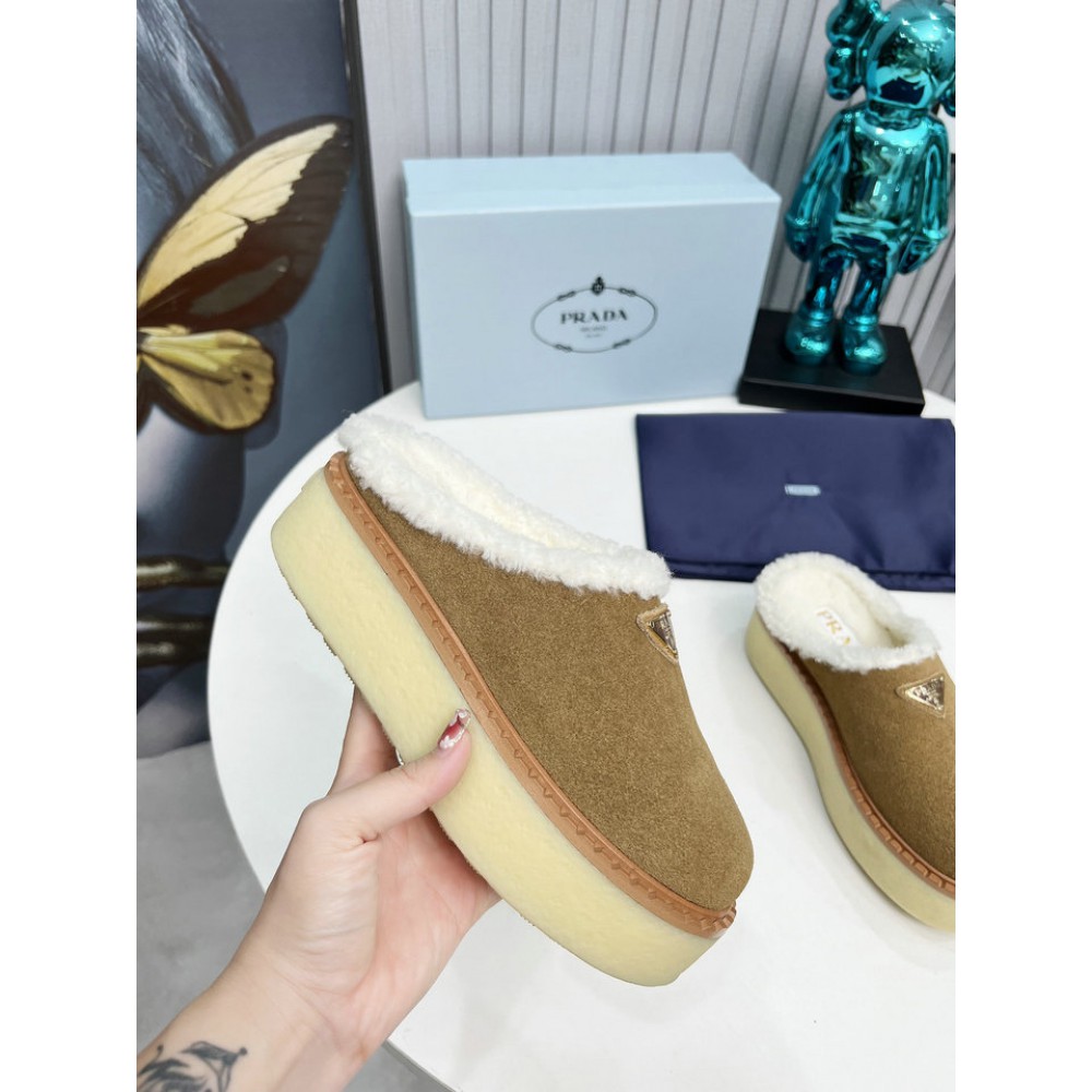 Prada 50mm suede mules fur insole Sheep Skin 36-42 Shoes