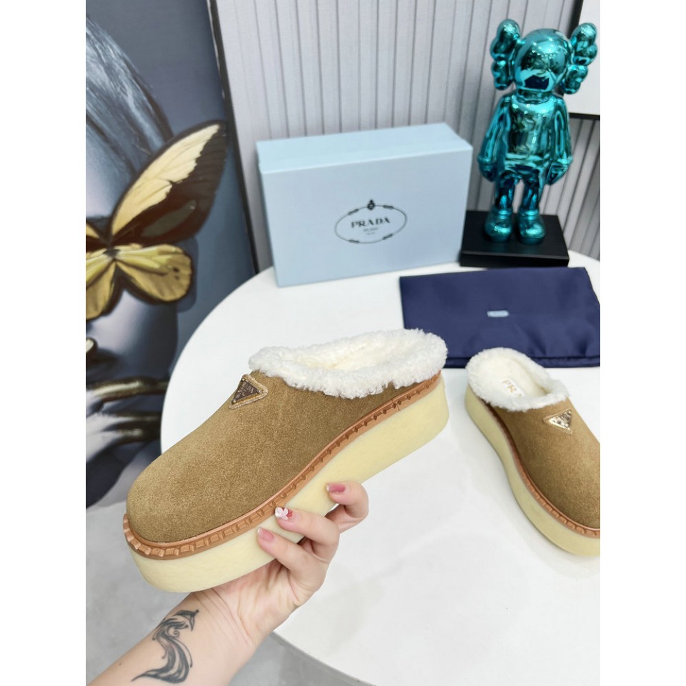 Prada 50mm suede mules fur insole Sheep Skin 36-42 Shoes