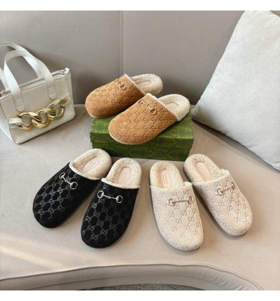 Gucci Horsebit GG shearling-lined suede mules 36-45