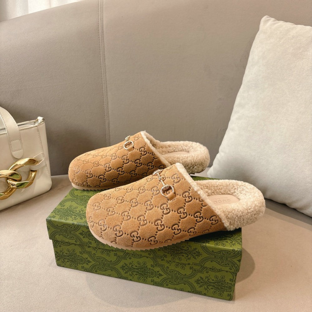 Gucci Horsebit GG shearling-lined suede mules 36-45 Shoes
