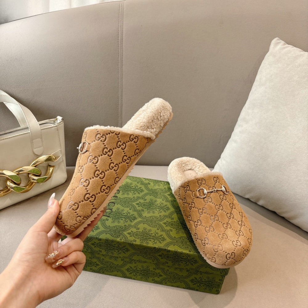 Gucci Horsebit GG shearling-lined suede mules 36-45 Shoes