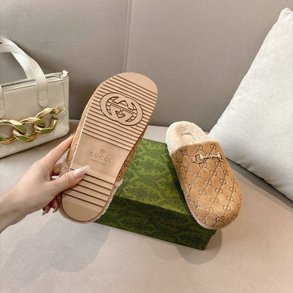 Gucci Horsebit GG shearling-lined suede mules 36-45 Shoes