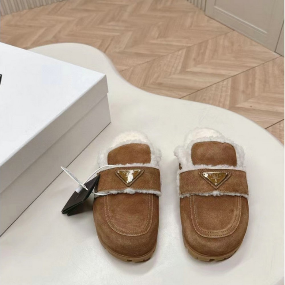 Prada Shearling-lined suede mules 36-42 Shoes