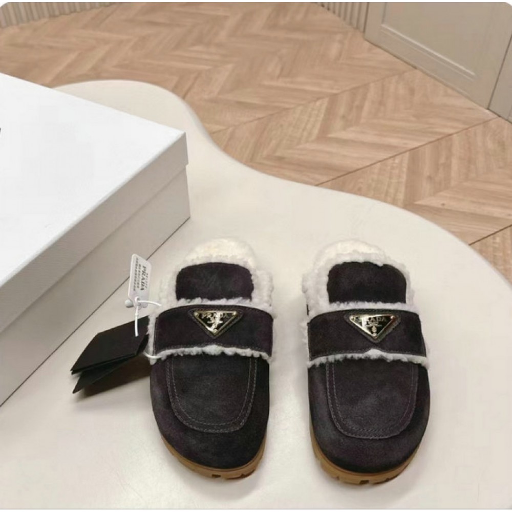 Prada Shearling-lined suede mules 36-42 Shoes