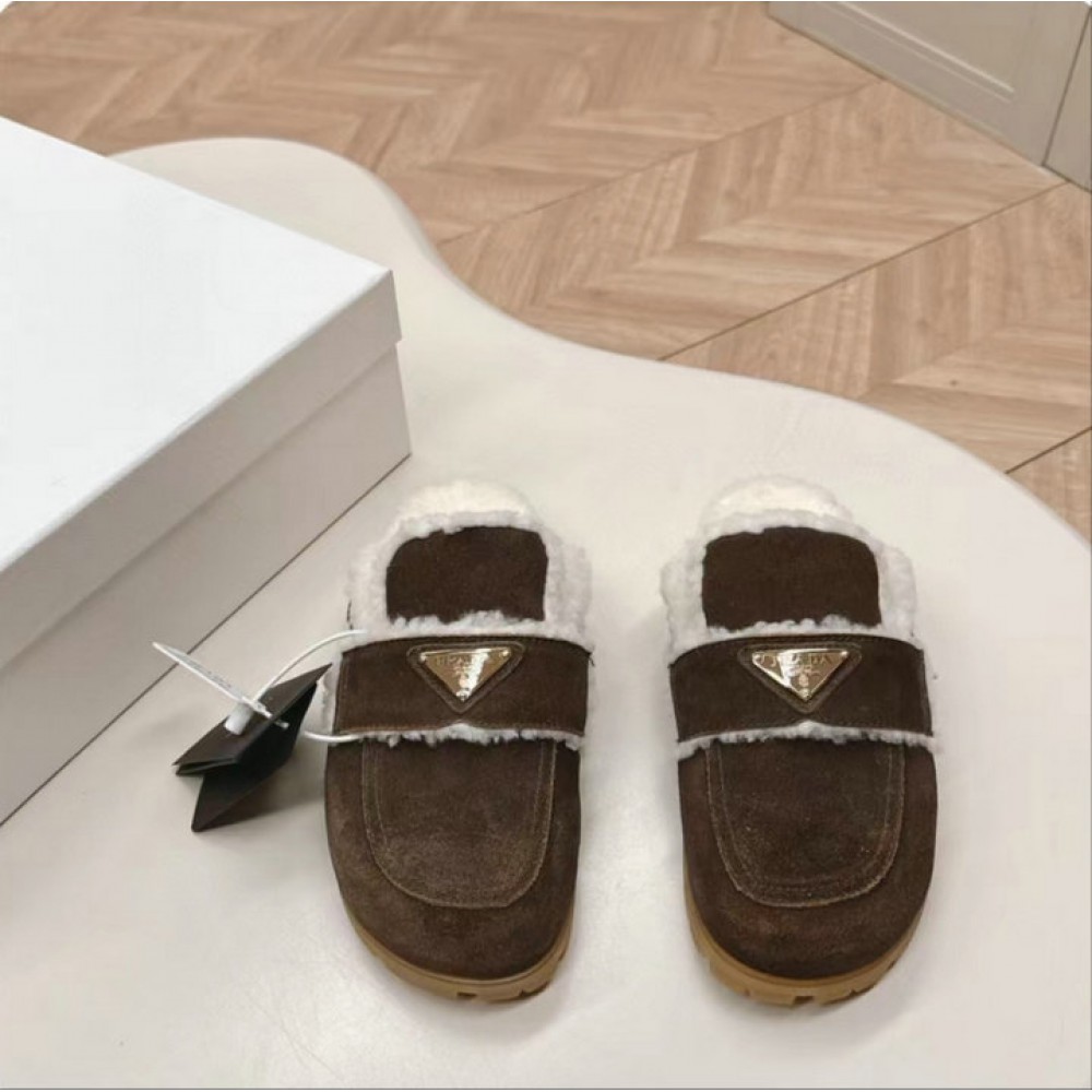 Prada Shearling-lined suede mules 36-42 Shoes
