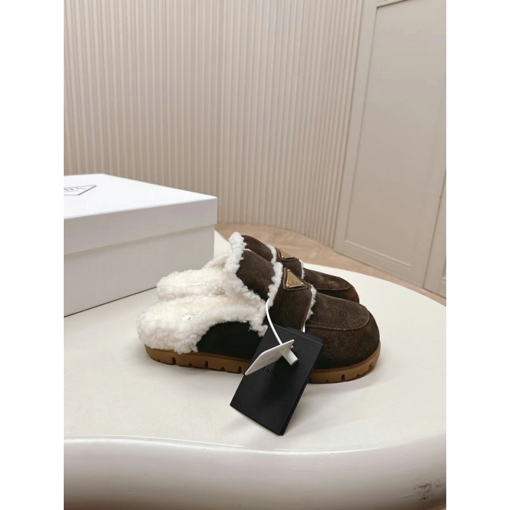Prada Shearling-lined suede mules 36-42 Shoes