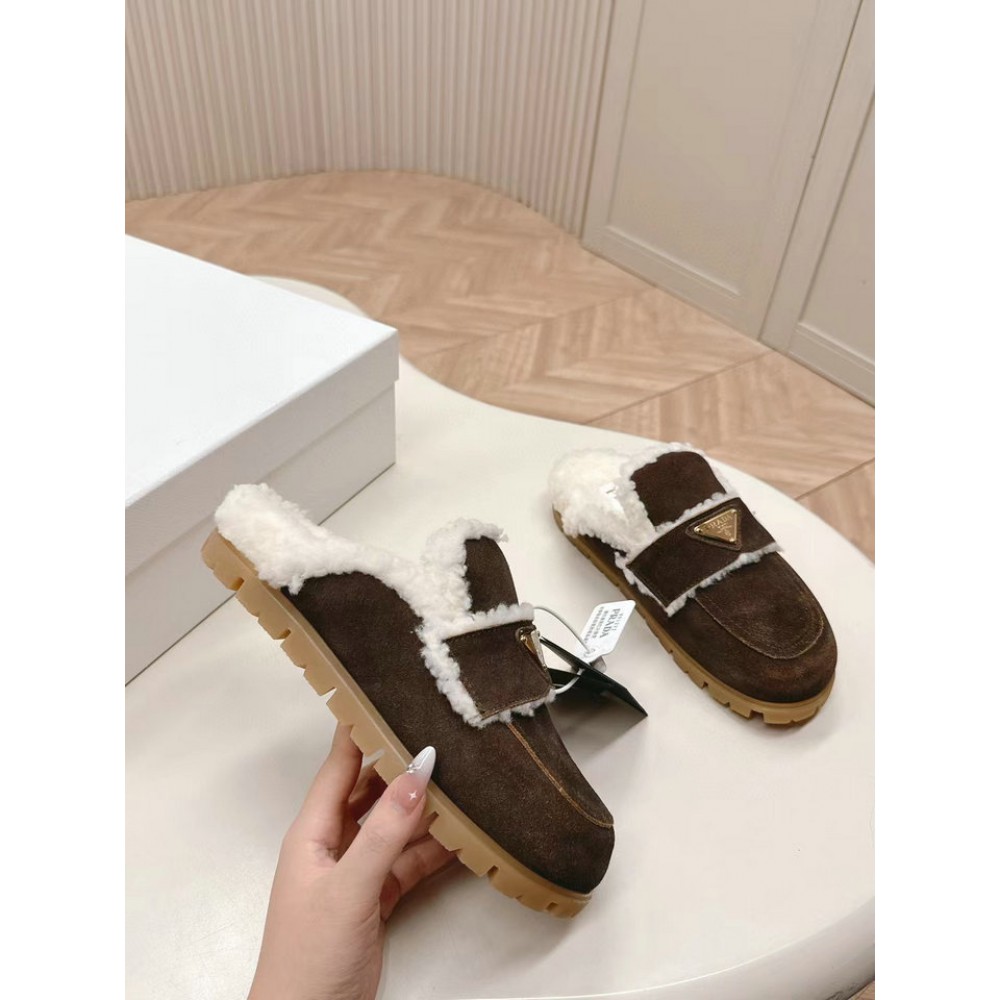 Prada Shearling-lined suede mules 36-42 Shoes