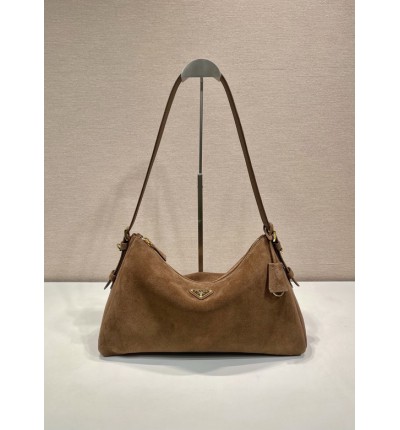 Prada Aimée large suede shoulder bag 39x23x12cm